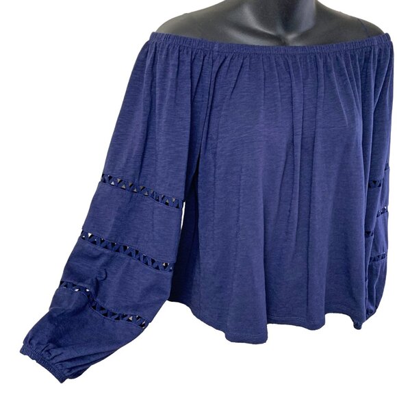 Lilly Pulitzer Katt Navy Off TheShoulder Blouson‎ Sleeve Top - Picture 5 of 8